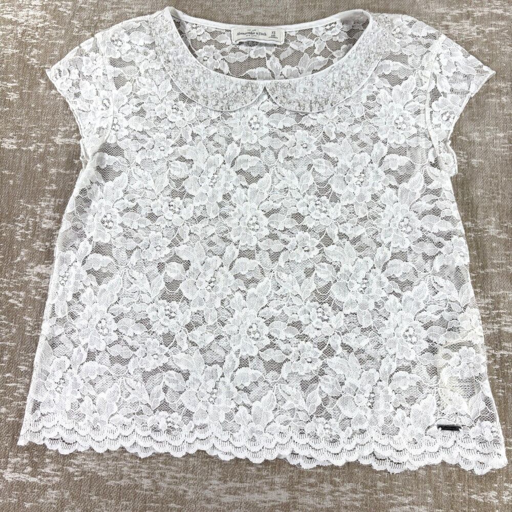 Abercrombie & Fitch White Floral Lace Peter Pan Collar Top - NWOT - Size XS